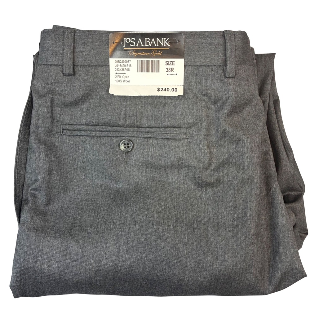 Jos. A. Bank Dress Pants Mens 38R Gray Signature Gold Wool Pleated Unfinished